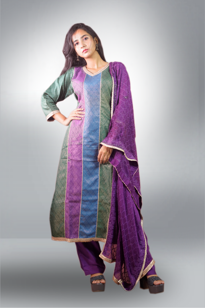 Multicolor Silk Zari Weaving Worked Salwar Kameez