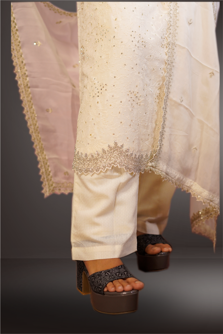 White Color Chiffon Full Worked Salwar Kameez