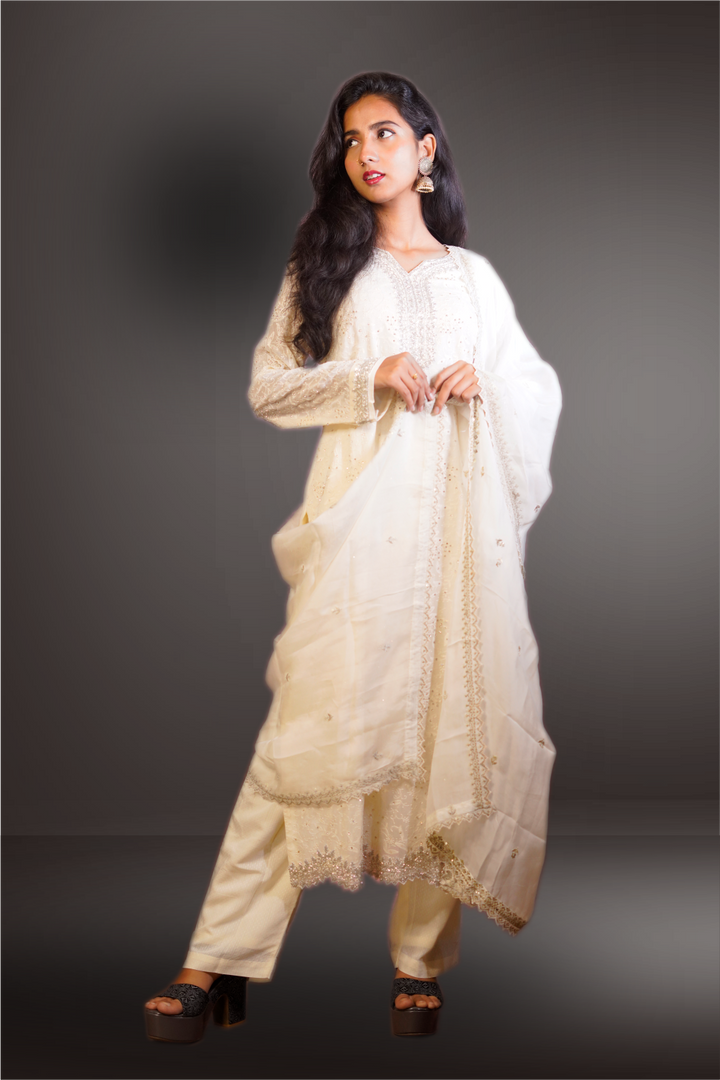 White Color Chiffon Full Worked Salwar Kameez