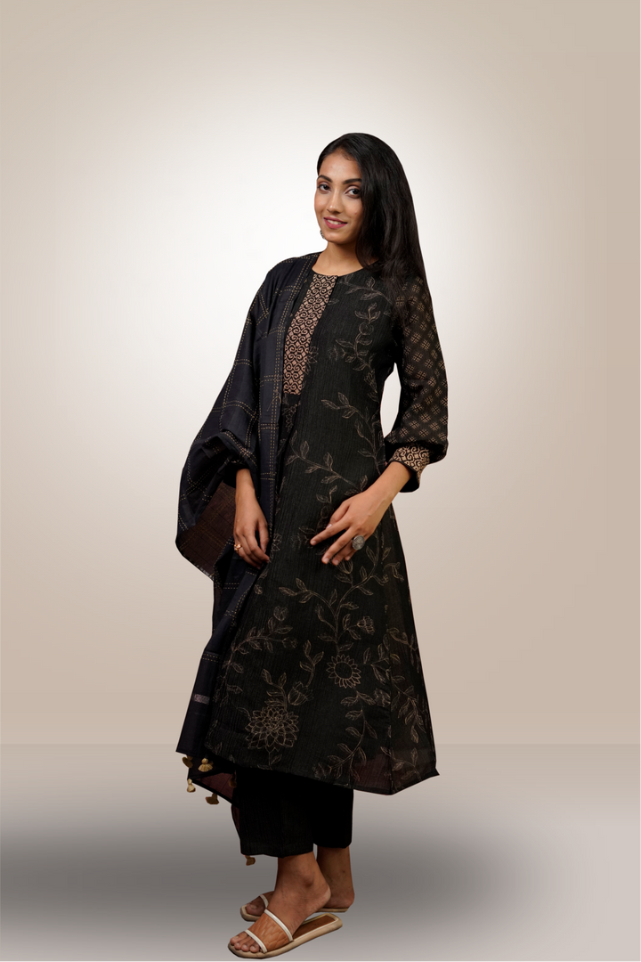 Black Color Tissue Fabric Floral Printed Salwar kameez