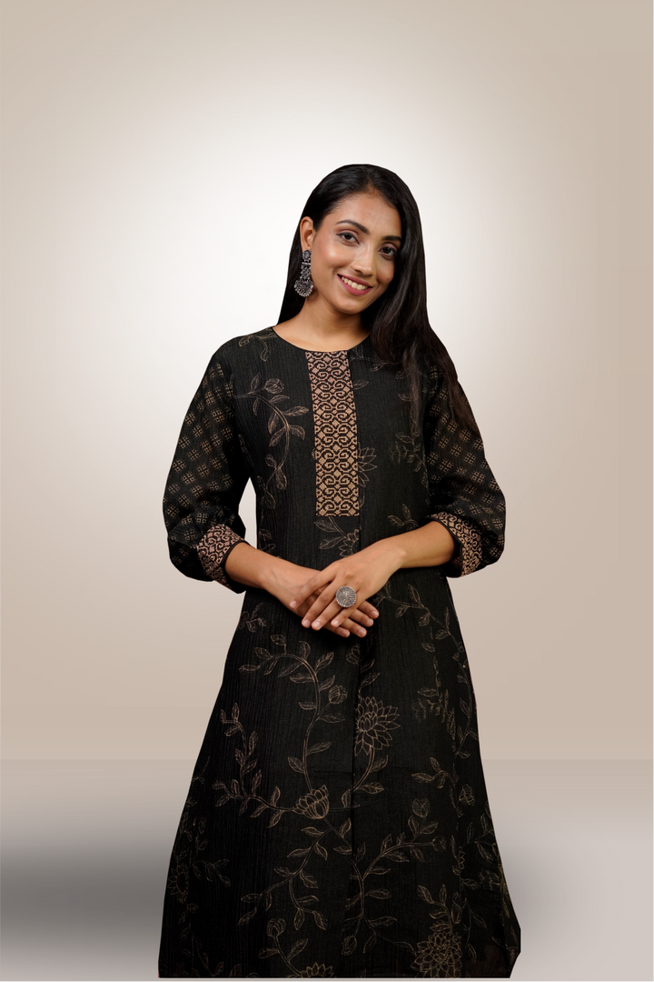 Black Color Tissue Fabric Floral Printed Salwar kameez