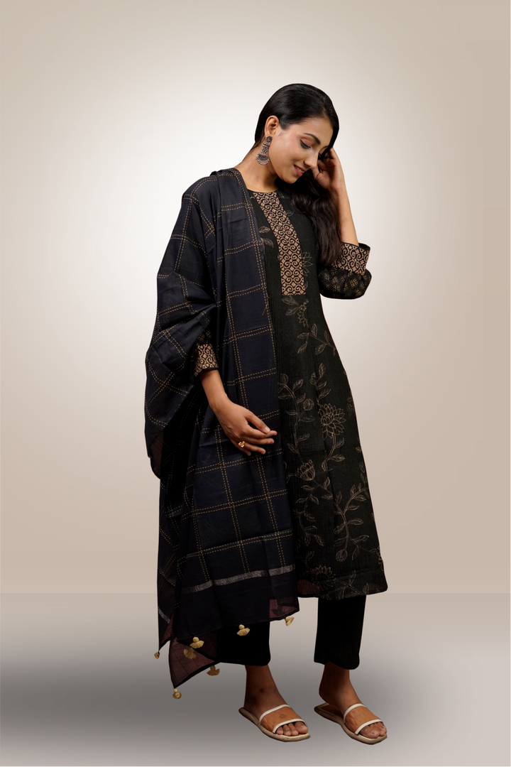 Black Color Tissue Fabric Floral Printed Salwar kameez