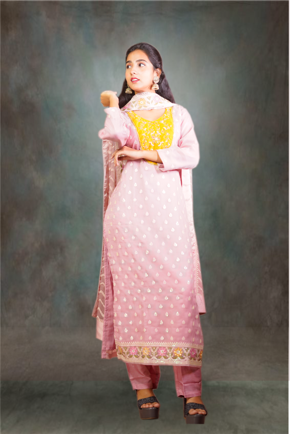 Peach Color Chiffon Heavy Work Salwar Kameez