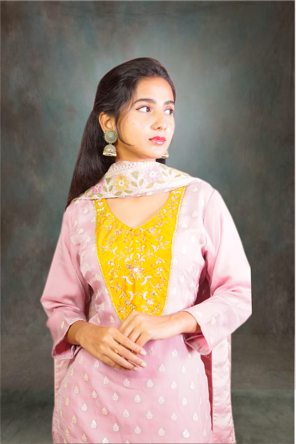 Peach Color Chiffon Heavy Work Salwar Kameez