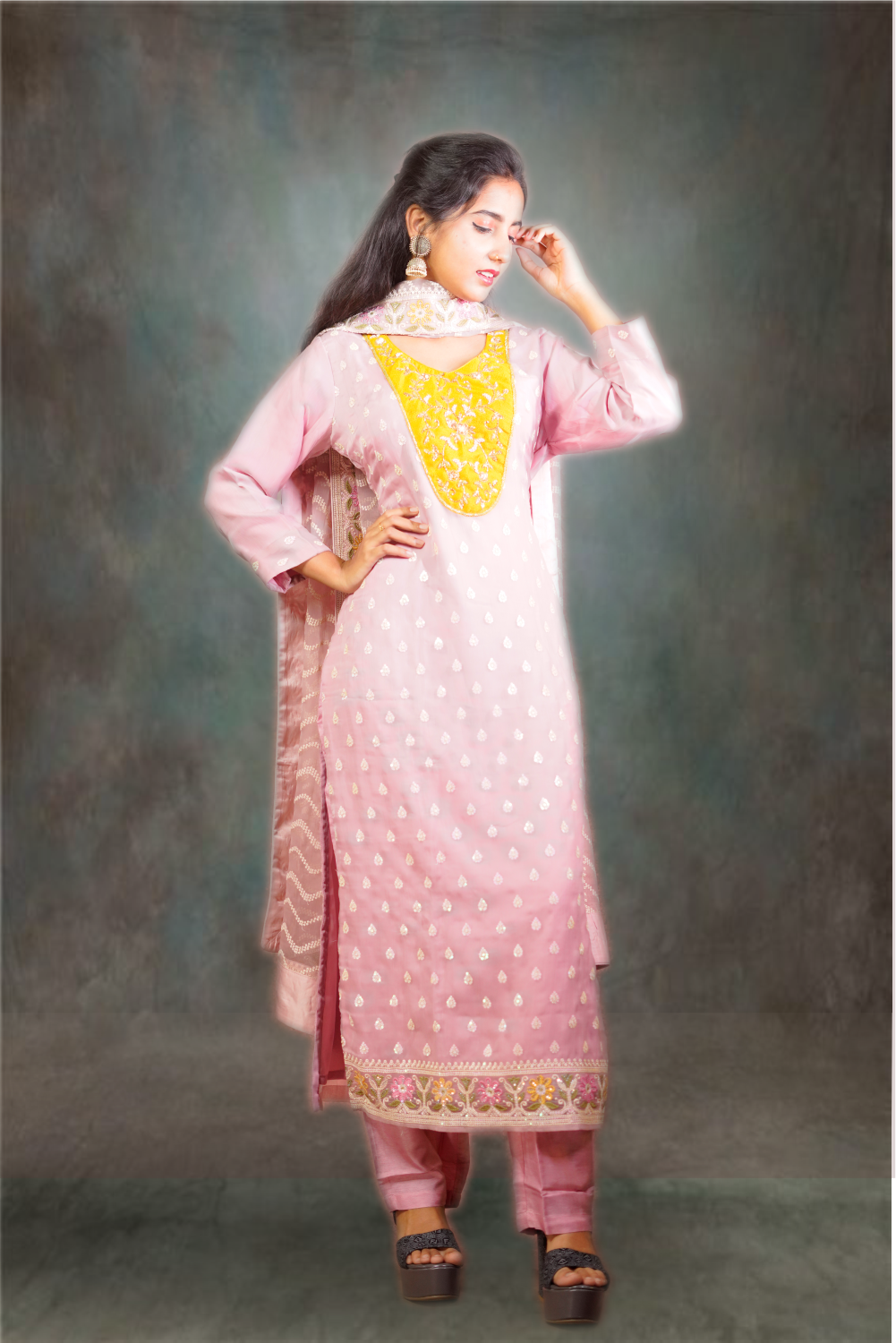 Peach Color Chiffon Heavy Work Salwar Kameez