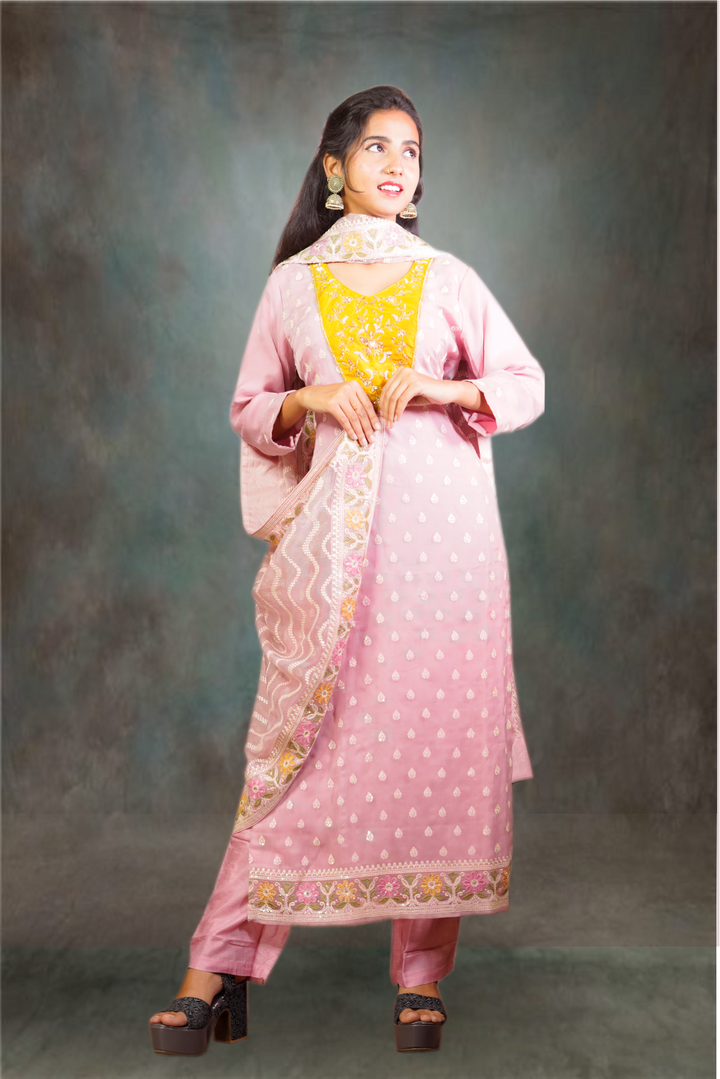 Peach Color Chiffon Heavy Work Salwar Kameez