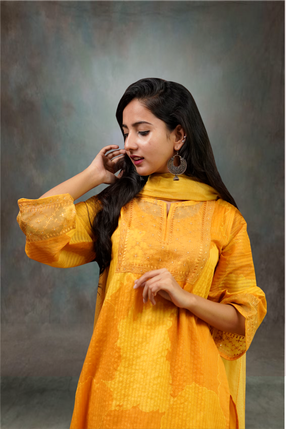 Yellow Color Cotton Printed Embroidered Salwar Kameez