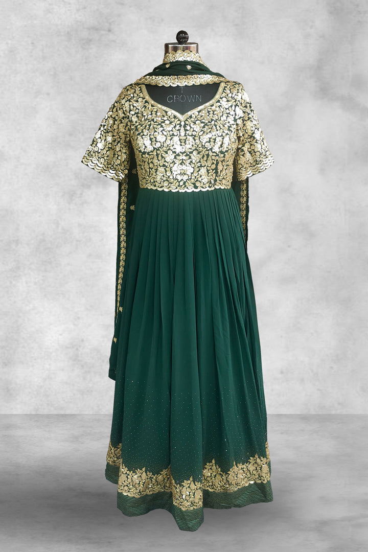 Dark Green Georgette Sequins Embellished Work Anarkali Suit