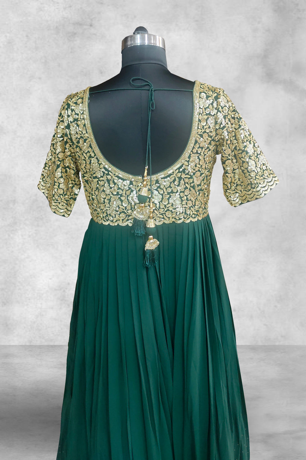 Dark Green Georgette Sequins Embellished Work Anarkali Suit