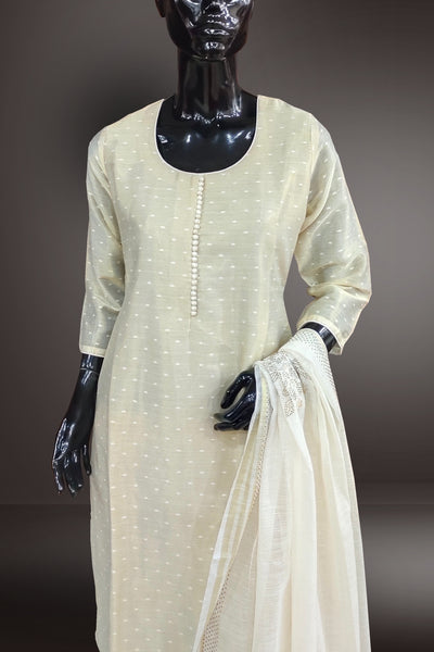 Cream Color Semi Silk Weaving Work Salwar Kameez
