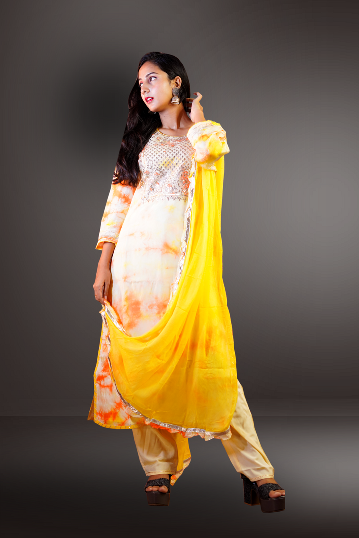 Yellow Color Chanderi Gota Patti Worked Salwar Kameez