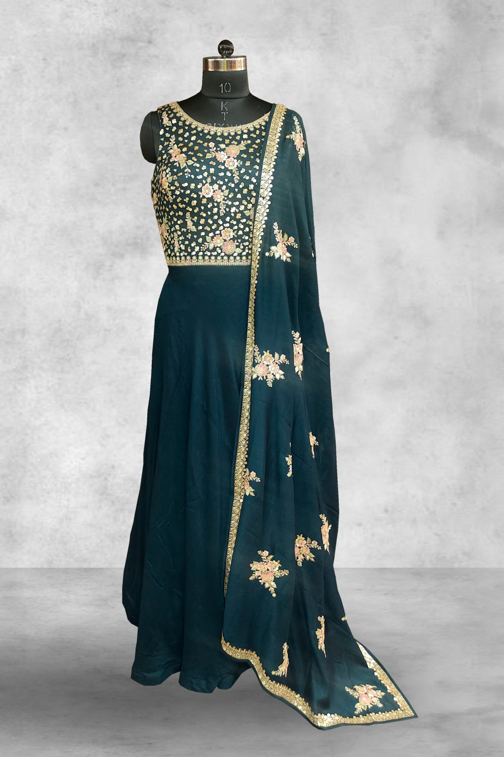 Dark Green Sequins Embroidered Silk Anarkali Suit