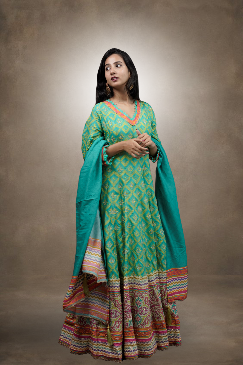 Green Color Silk Heavy Beads & Jamki Worked Anarkali Suit