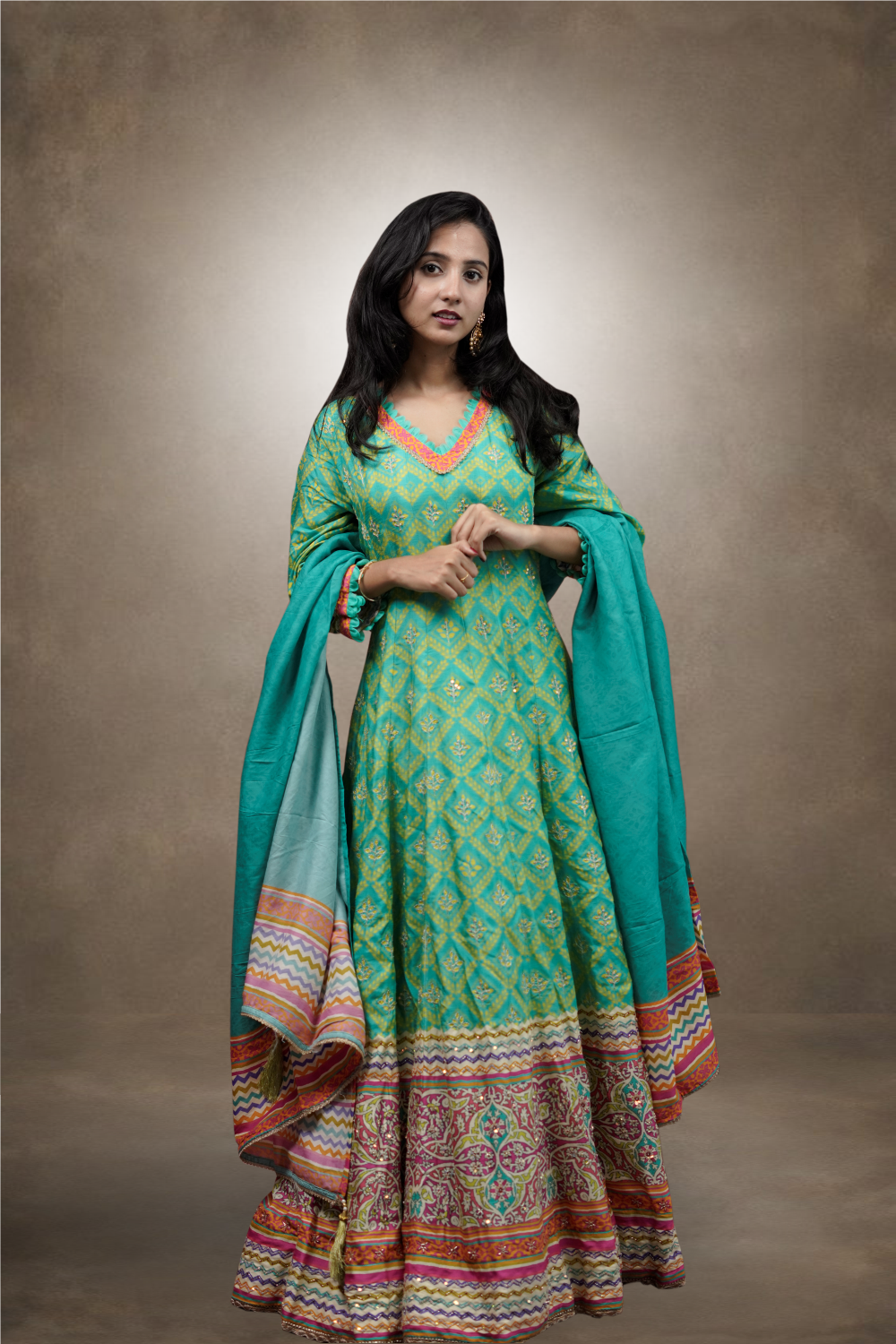 Green Color Silk Heavy Beads & Jamki Worked Anarkali Suit