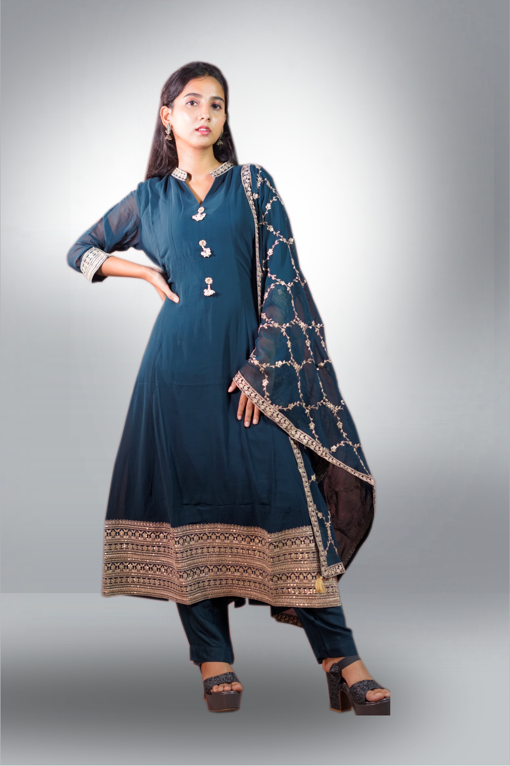 Ramar Green Georgette Aline Worked Anarkali Suit