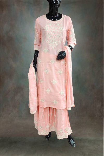 Rayon Fabric Embroidered Pink Sharara Set