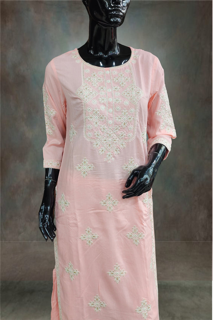 Rayon Fabric Embroidered Pink Sharara Set