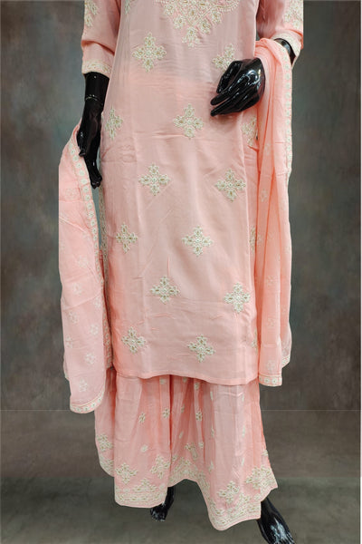 Rayon Fabric Embroidered Pink Sharara Set