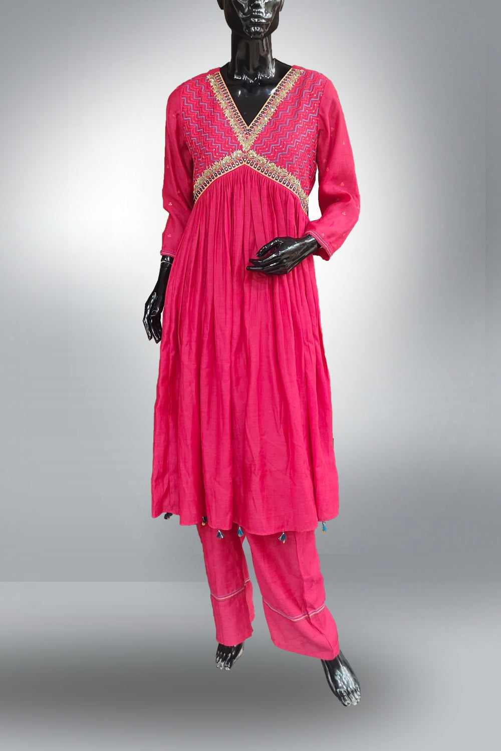 Aaliya Cut Embroidered with Mirror and Beads Work Dark Pink Anarkali Suit