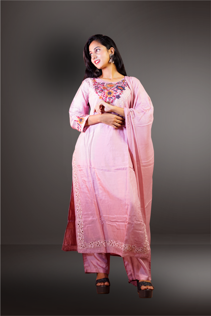 Peach Color Embroidery Worked Salwar Kameez