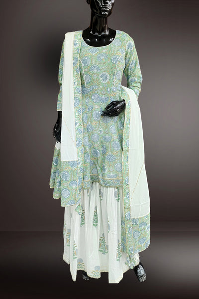 Green Cotton Floral Printed Sharara Set