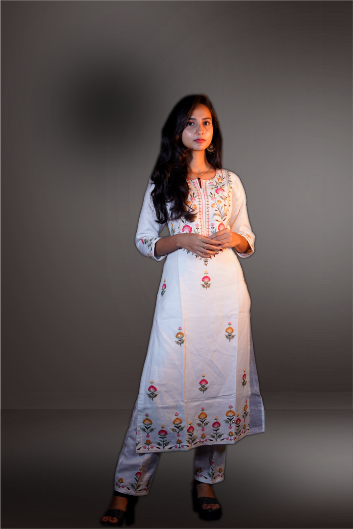 White Linen Embroidered Salwar Kameez