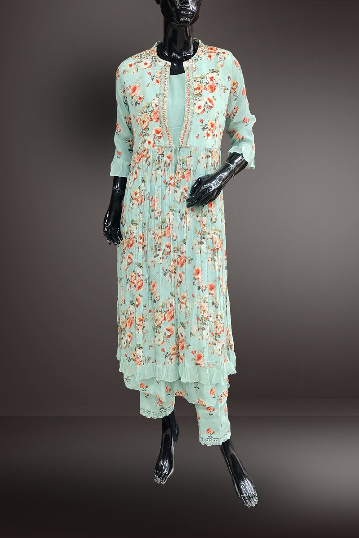 Crepe Floral Printed with Sequins Thread Work Anarkali Suit