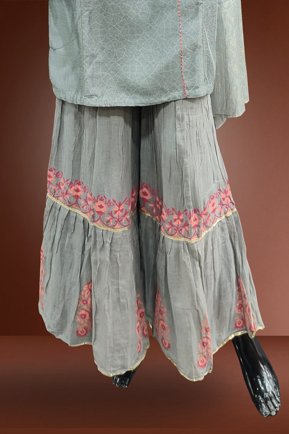 Grey Silk Embroidered Sharara Set