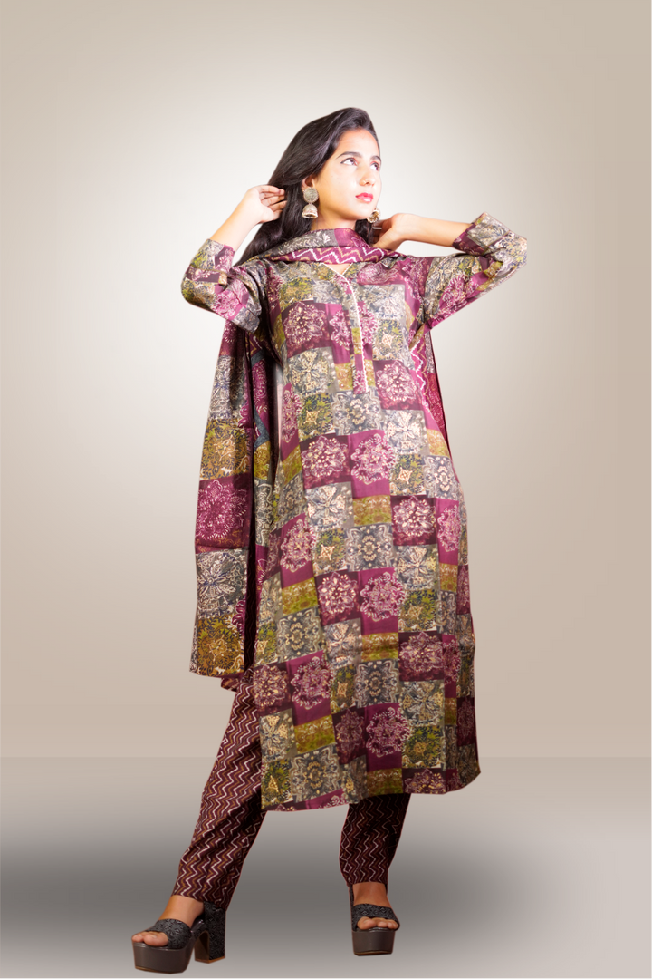 Maroon Color Cotton Straight Cut Salwar Kameez