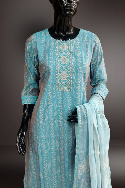 Cotton Printed with Zari Embroidered and Pearl Work Salwar Kameez