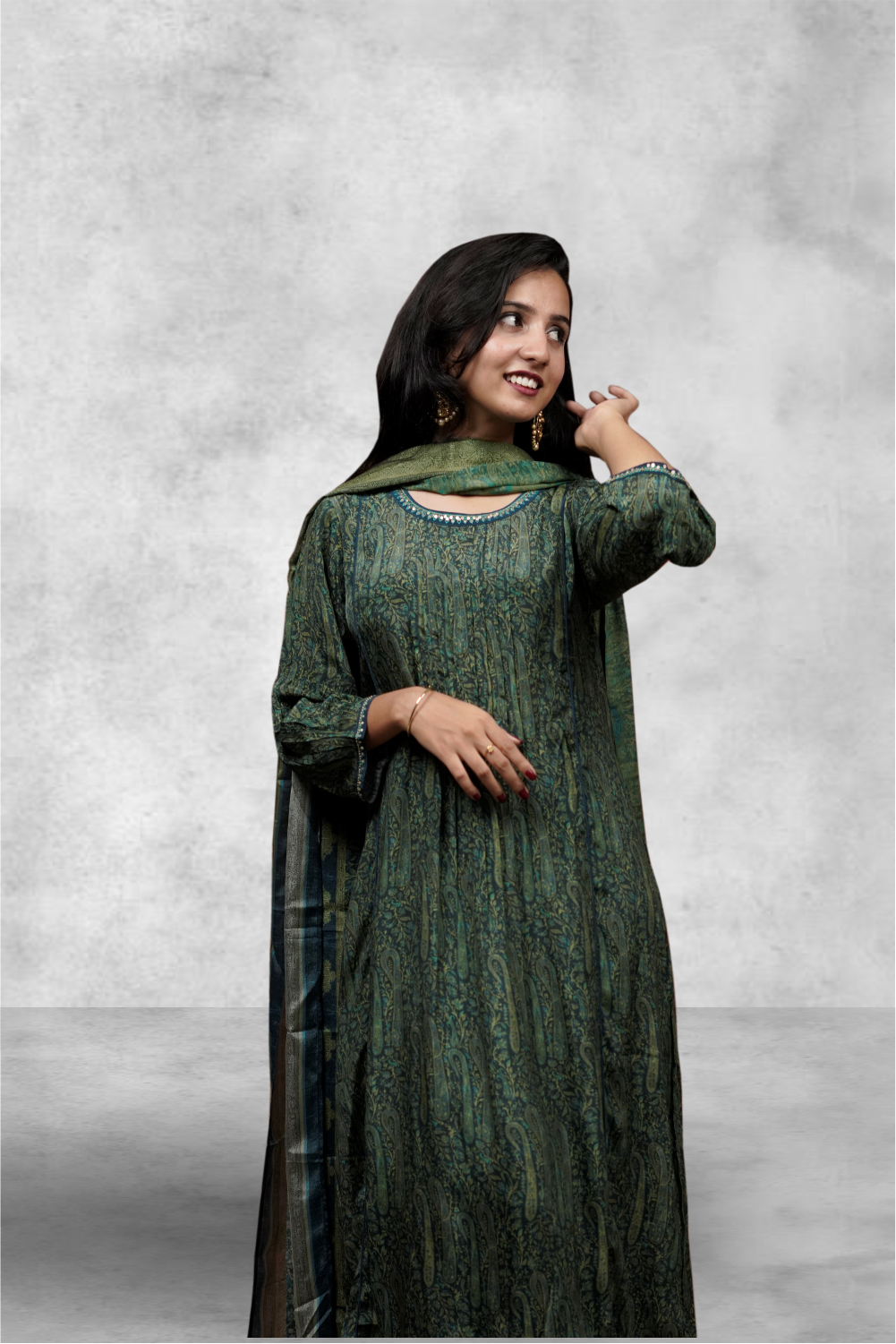 Dark Green Color Crepe Printed Salwar Kameez