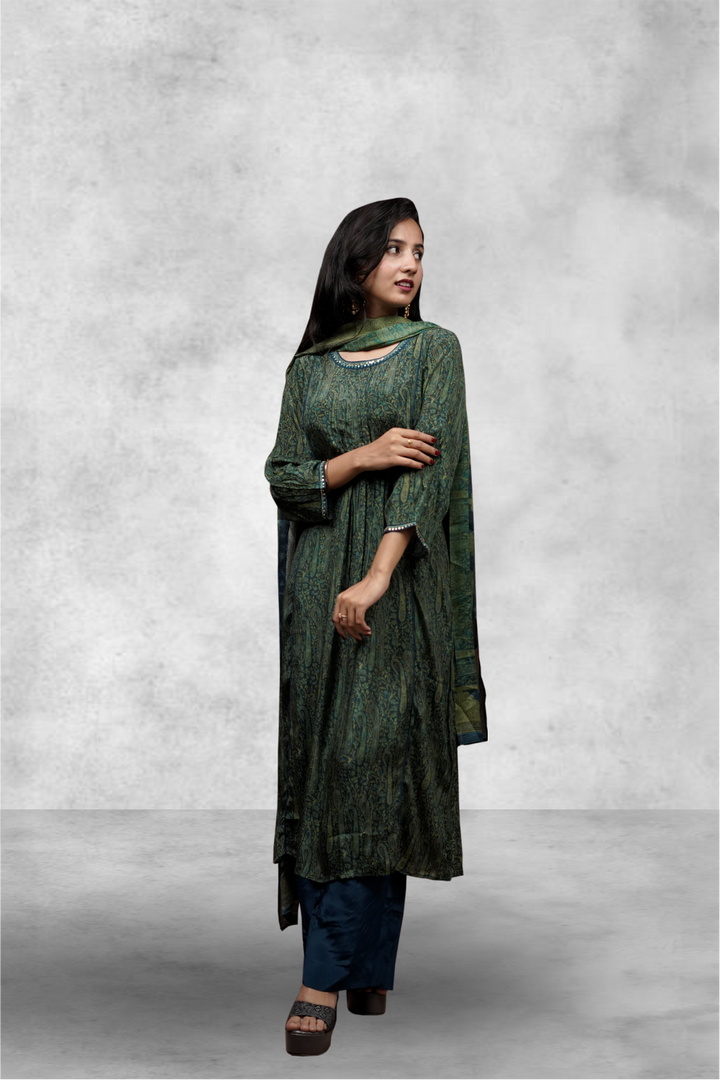 Dark Green Color Crepe Printed Salwar Kameez