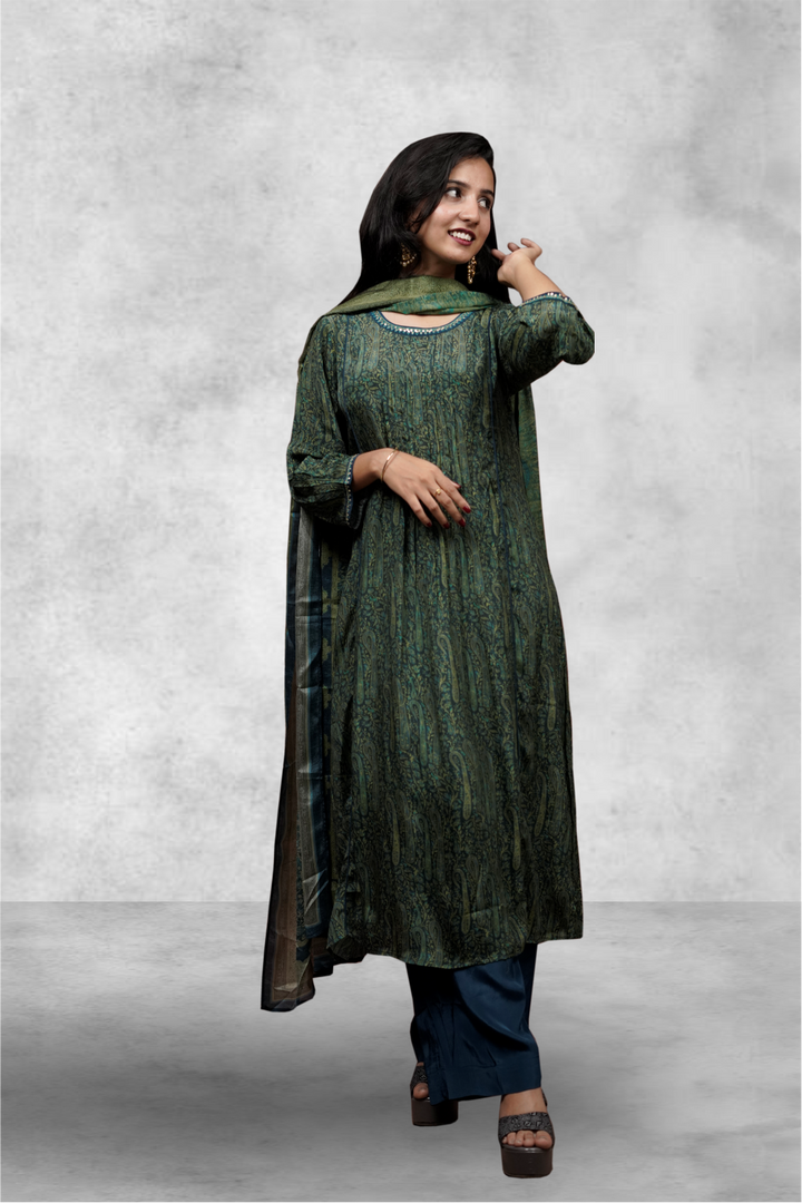 Dark Green Color Crepe Printed Salwar Kameez