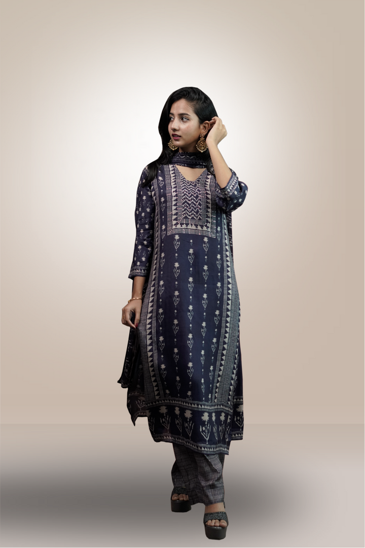 Blue Color Crepe Floral Printed Salwar Kameez