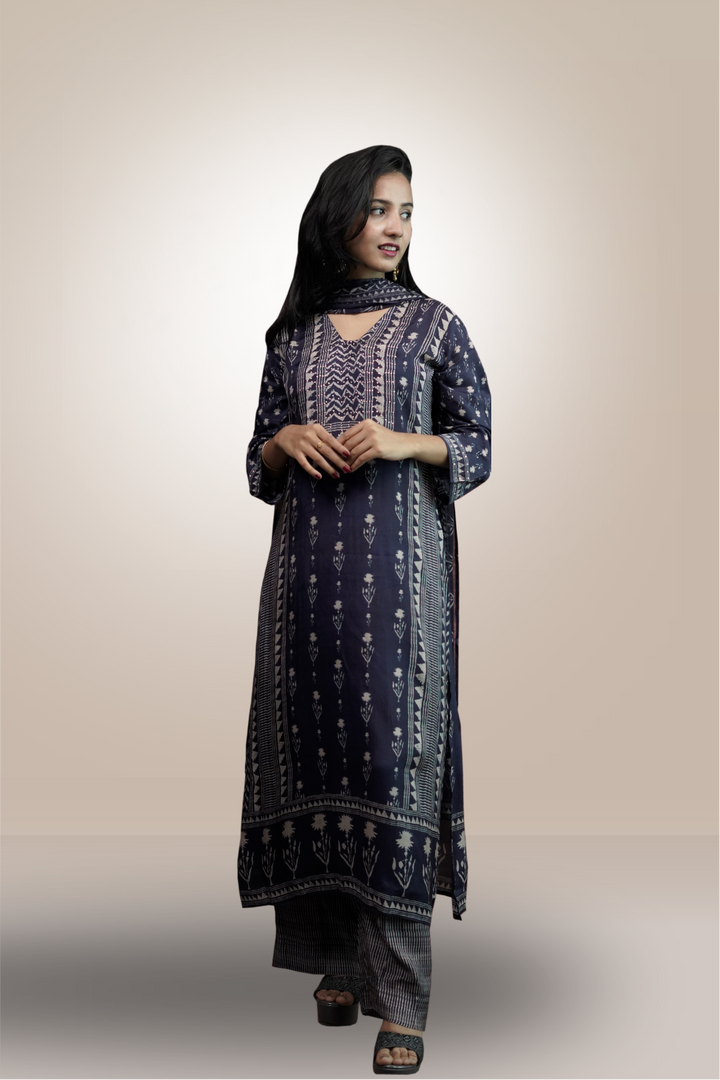 Blue Color Crepe Floral Printed Salwar Kameez