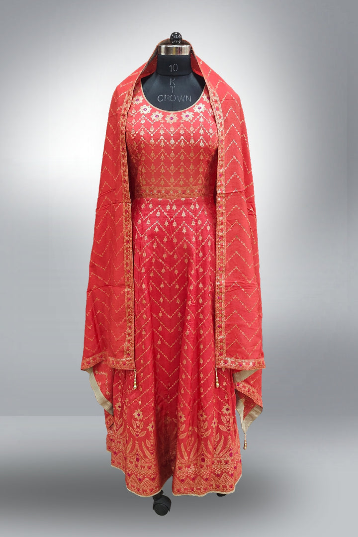 Silk Zari Weaving Red Anarkali Suit