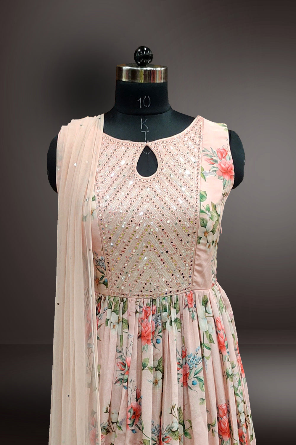 Art Silk Floral Printed with Mirror Work Anarkali Suit