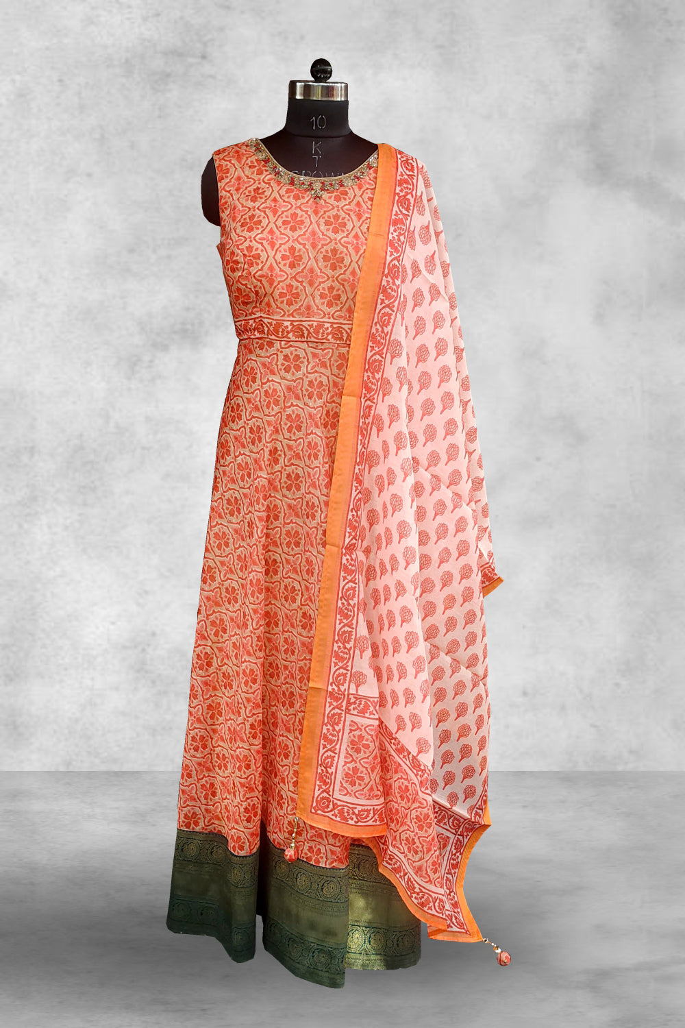 Pure Chanderi Printed with Stone Work Anarkali Suit