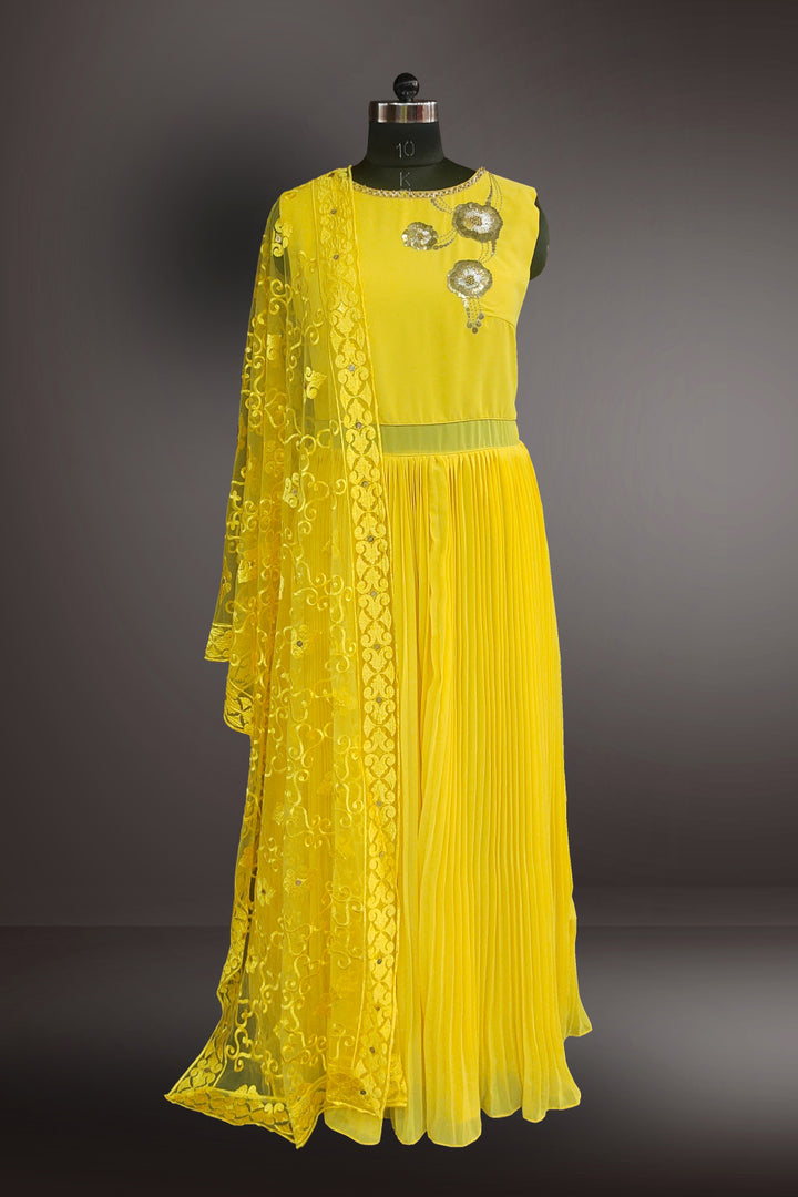 Yellow Georgette Anarkali Suit with Embroidered Dupatta