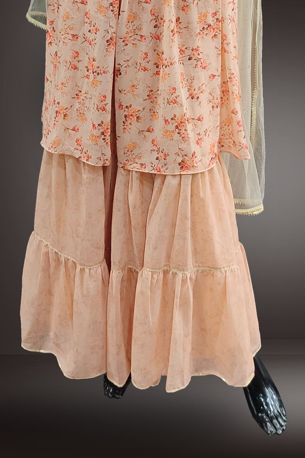 Peach Georgette Floral Printed Sharara Set