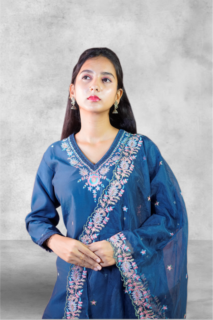 Royal Blue Color Semi Silk Ethnic Design Salwar Kameez