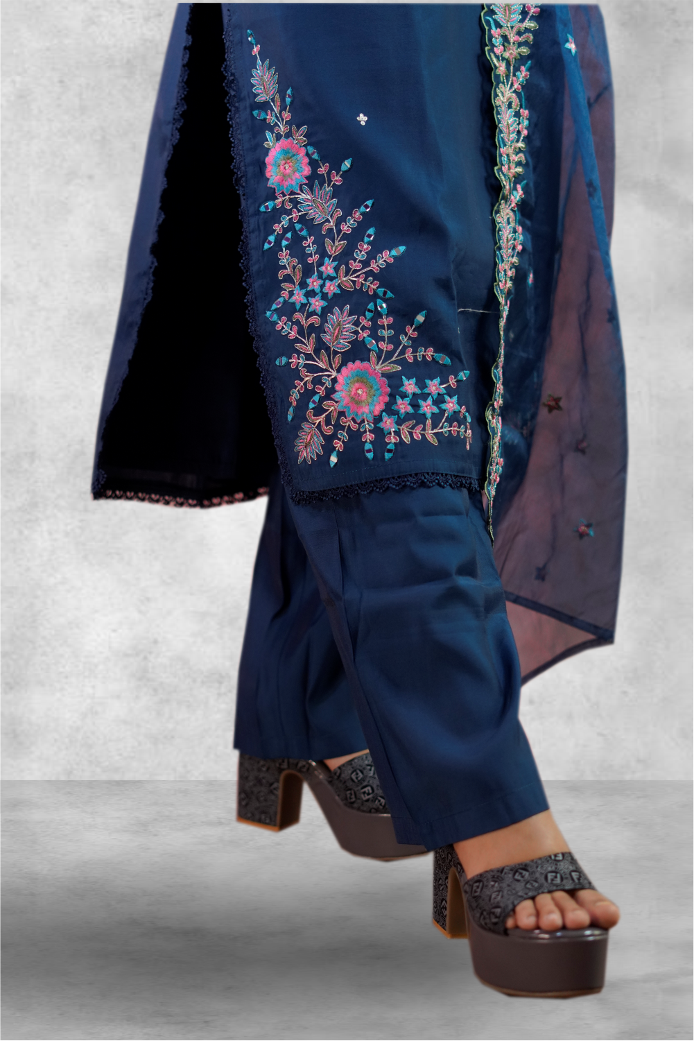 Royal Blue Color Semi Silk Ethnic Design Salwar Kameez