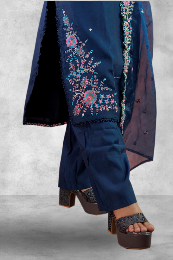 Royal Blue Color Semi Silk Ethnic Design Salwar Kameez