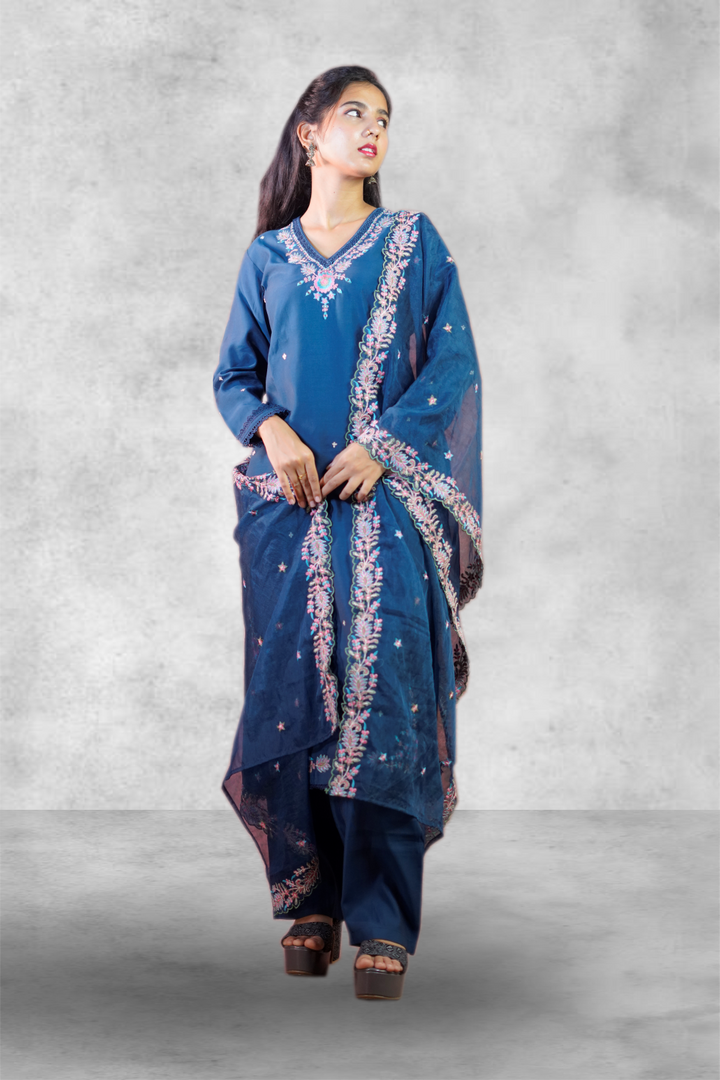 Royal Blue Color Semi Silk Ethnic Design Salwar Kameez