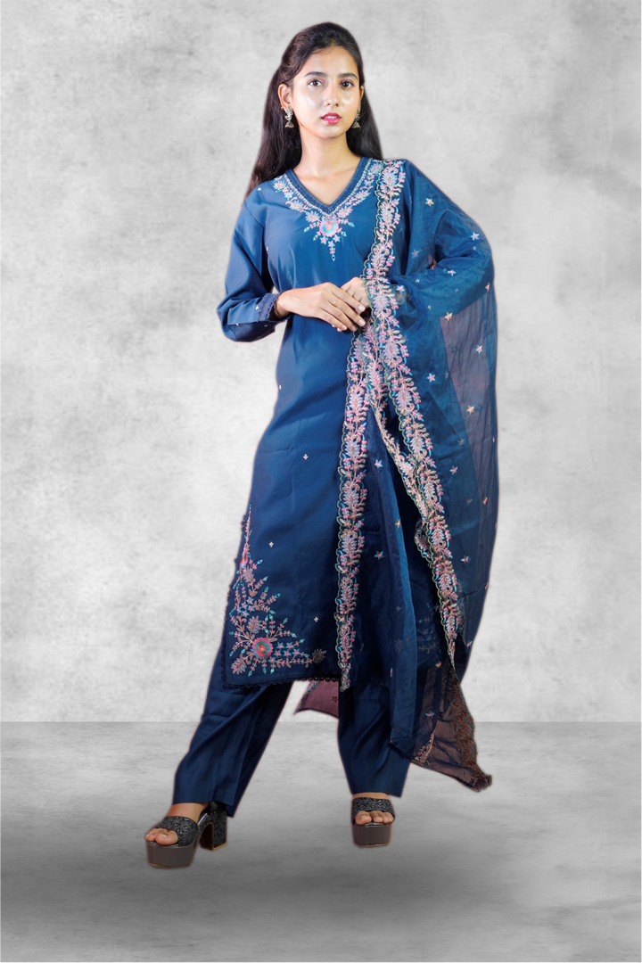 Royal Blue Color Semi Silk Ethnic Design Salwar Kameez