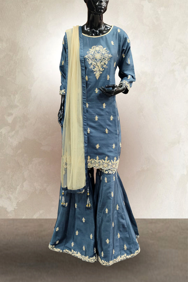 Silk Embroidered with Stone Work Sharara Set