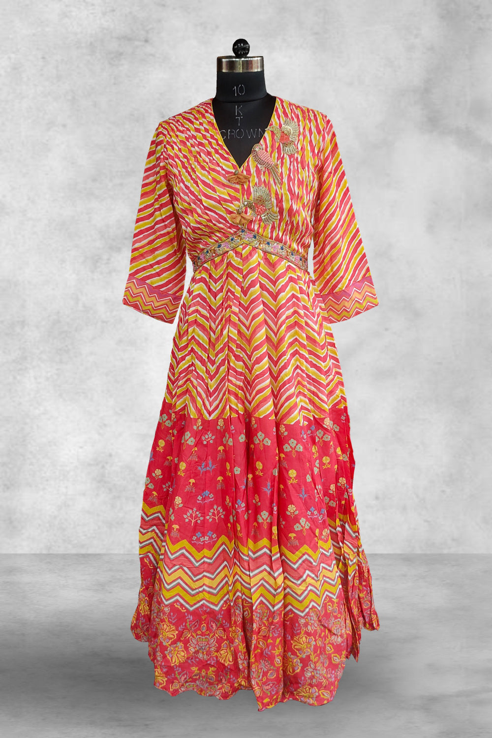 Chanderi Printed with Sequins and Beads Work Gown