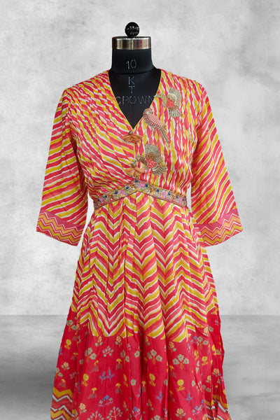 Chanderi Printed with Sequins and Beads Work Gown