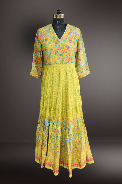 Chanderi Printed Angrakha Style Gown
