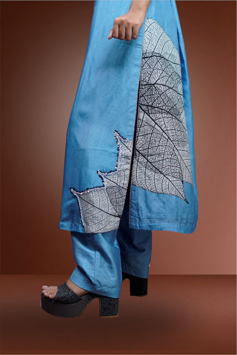 Aqua Marine Color Muslin Silk Embroidery Printed Salwar Kameez